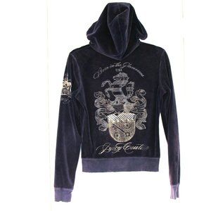 Vintage 2000s Y2k Juicy Couture Navy Blue Velour Track Jacket McBling